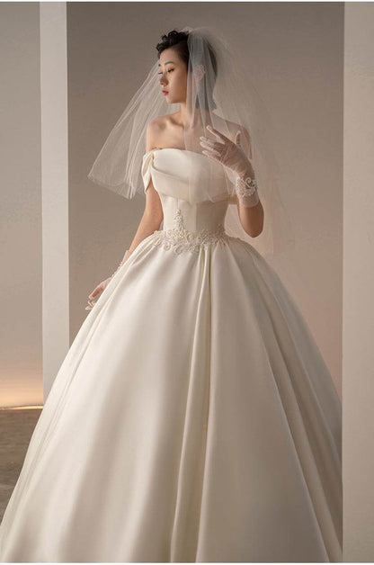Women's Satin Off-Shoulder Wedding Dress - Retro Fashion Trend 2025 - Buy Center