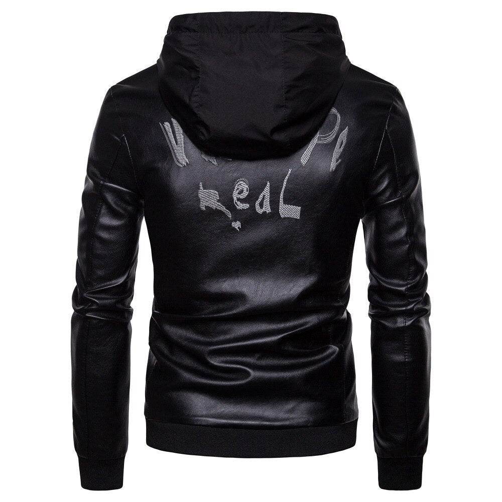 Buycenter Men's Hooded Leather Coat - Premium Winter Style in Black & Wine Red - Buy Center