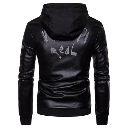 Buycenter Men's Hooded Leather Coat - Premium Winter Style in Black & Wine Red - Buy Center