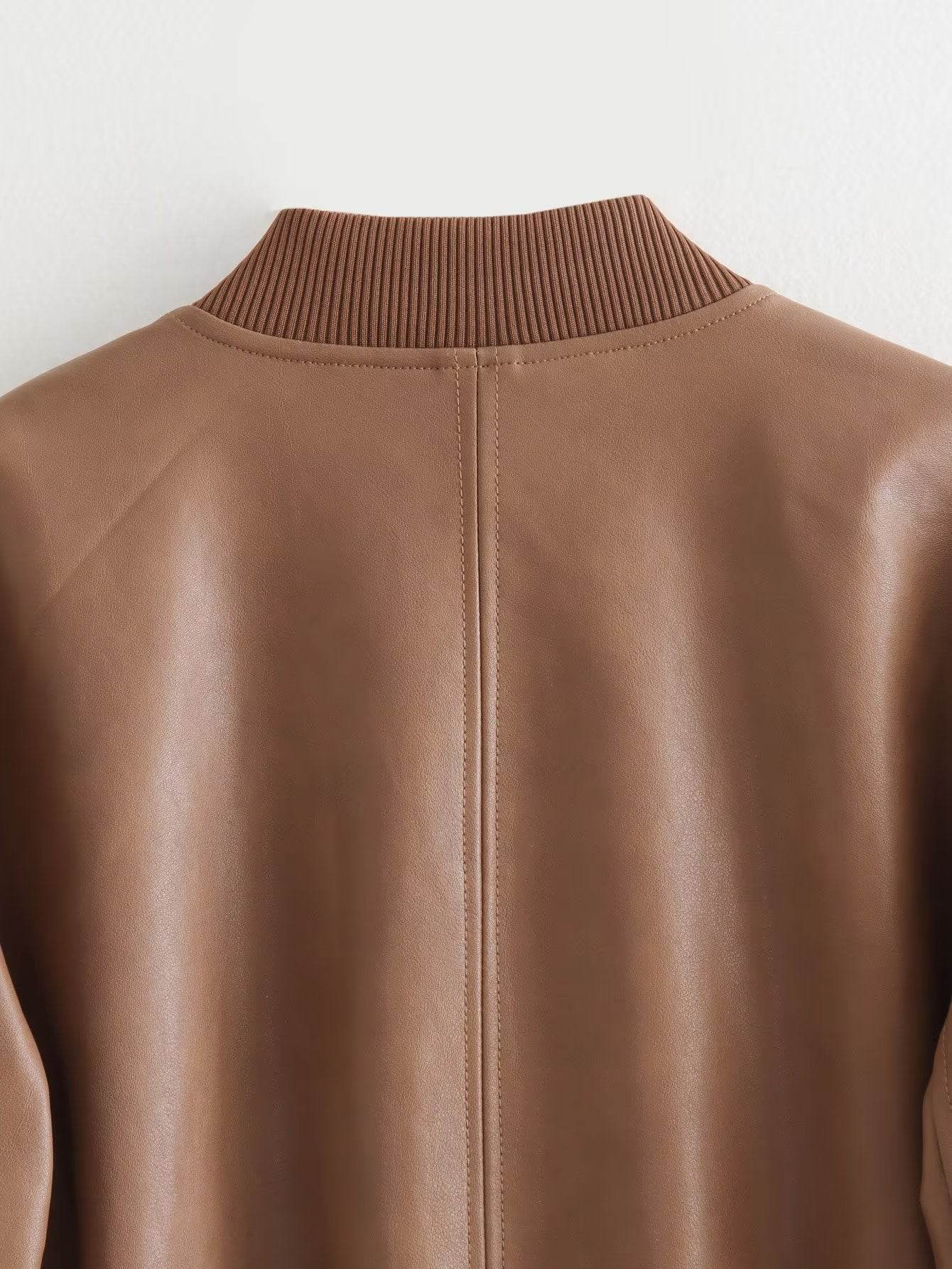 Women's Stand Collar Motorcycle Jacket - Premium Stylish Fur in Tan & Beige - Buy Center