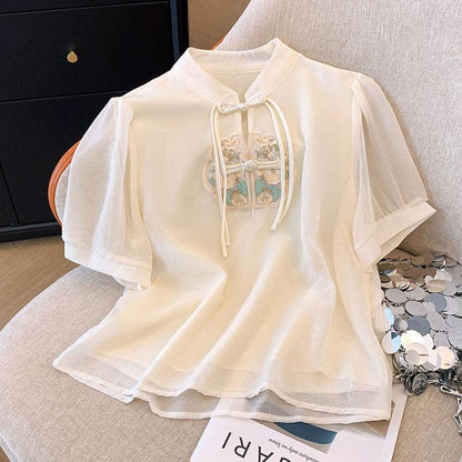 Women's Summer Embroidered Chiffon Shirt - Lightweight & Stylish Blouse - Buy Center