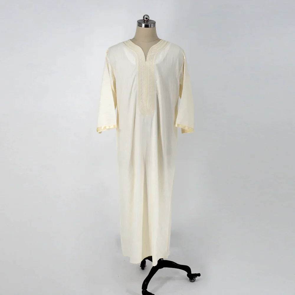 Ethnic Style White Muslim Robe - Casual Loose Fit & Elegant Embroidery - Buy Center