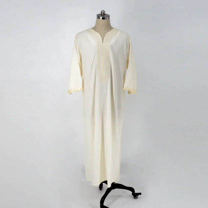 Ethnic Style White Muslim Robe - Casual Loose Fit & Elegant Embroidery - Buy Center
