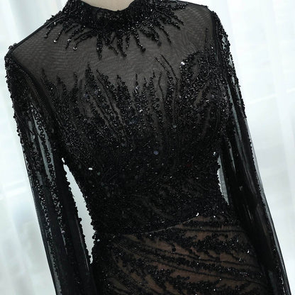 Sharon Said Black Nude Mermaid Evening Dress - High Neck, Cape Sleeves - Buy Center