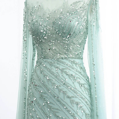 Sharon Said Black Mermaid Evening Dress - Cape Sleeves, High Neck - Buy Center