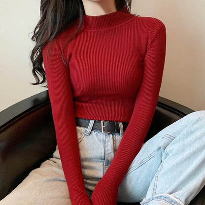 Chic Women's Half Turtleneck Slim Fit Pullover Sweater - Full Sleeve - Buy Center