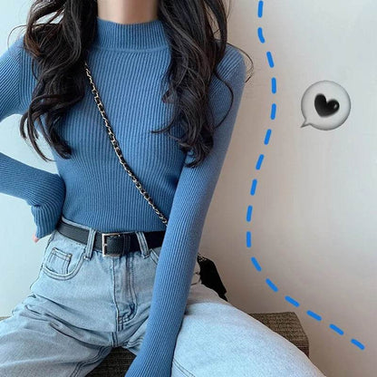 Chic Women's Half Turtleneck Slim Fit Pullover Sweater - Full Sleeve - Buy Center