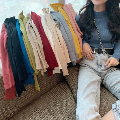 Chic Women's Half Turtleneck Slim Fit Pullover Sweater - Full Sleeve - Buy Center