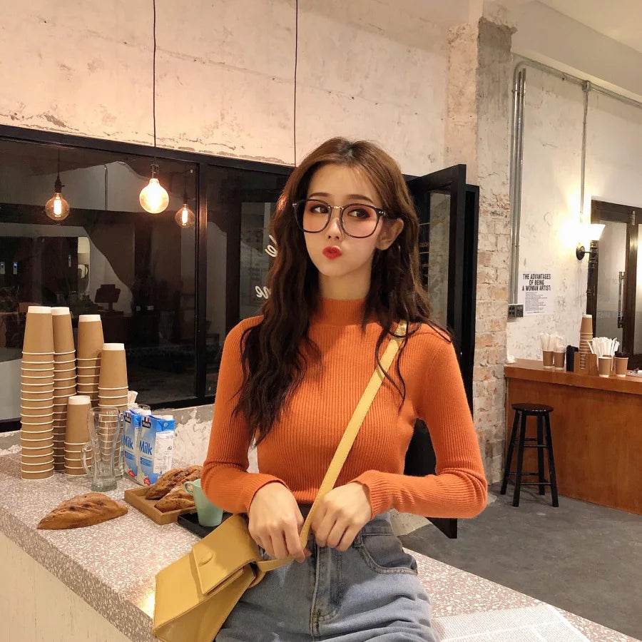 Chic Women's Half Turtleneck Slim Fit Pullover Sweater - Full Sleeve - Buy Center