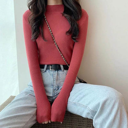 Chic Women's Half Turtleneck Slim Fit Pullover Sweater - Full Sleeve - Buy Center