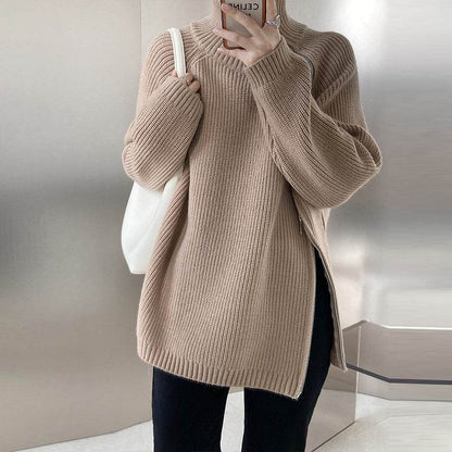 Stylish Plus Size Turtleneck Sweater Coat - Cozy Double-Headed Zipper - Buy Center