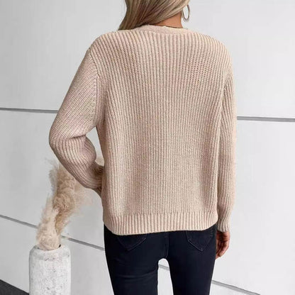 Elegant Solid Color Twist Knitted Cardigan - Cozy Women's Sweater - Buy Center