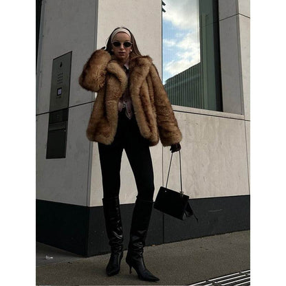 Street Fur Coat for Women - Cozy Short Brown Top, Modern Style 2025 - Buy Center