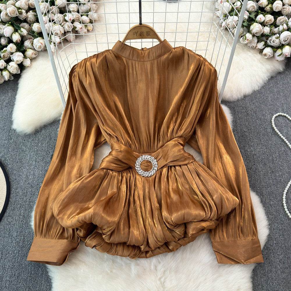French Style Light Luxury Top for Women - Elegant Lantern Sleeves - Buy Center