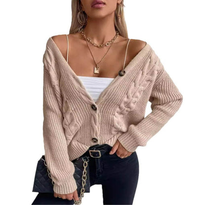 Elegant Solid Color Twist Knitted Cardigan - Cozy Women's Sweater - Buy Center