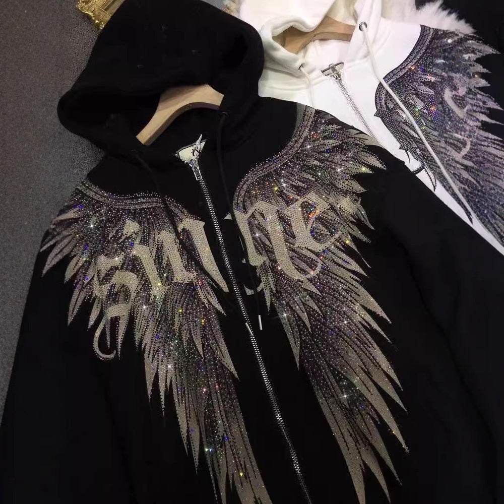 Luxury Women's Hooded Fleece Coat - Heavy Embroidery & Hot Drilling - Buy Center