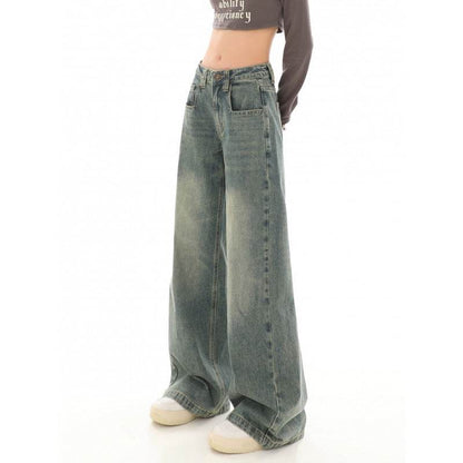 High Waist Loose Mop Pants - Stylish Wide Leg Women’s Jeans in Blue - Buy Center