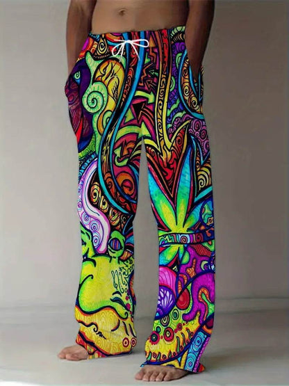 Digital Printing Casual Elastic Pants for Men - Trendy Wide Leg Style - Buy Center