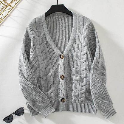 Elegant Solid Color Twist Knitted Cardigan - Cozy Women's Sweater - Buy Center