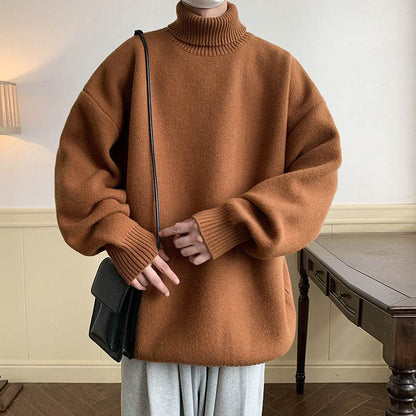 Solid Color Loose Pullover Sweater for Men - Comfy Long Sleeve Style - Buy Center