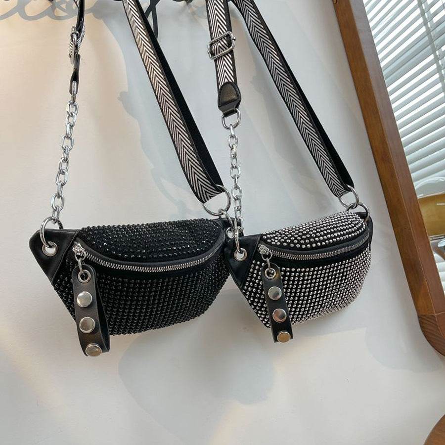 Sequin Women's Crossbody Bag - Silver & Black - Trendy Urban Fashion - Buy Center