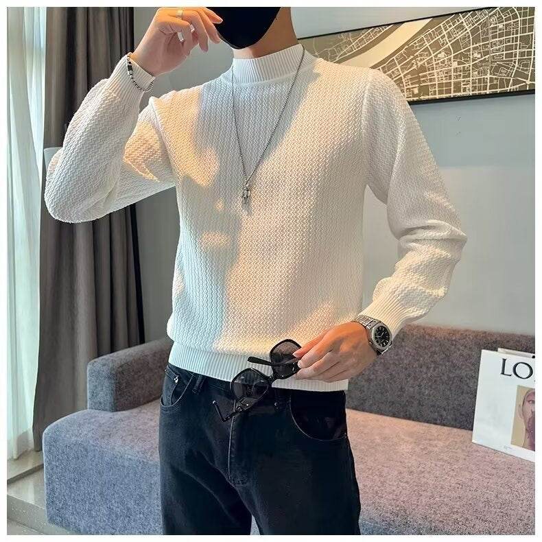 Men's Slim Fit Striped Sweater - Stylish Pullover in Black, White, Green - Buy Center