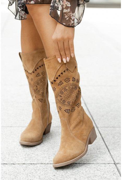 Stylish Mid Heel Suede High Boots for Women - Autumn & Winter Chic - Buy Center