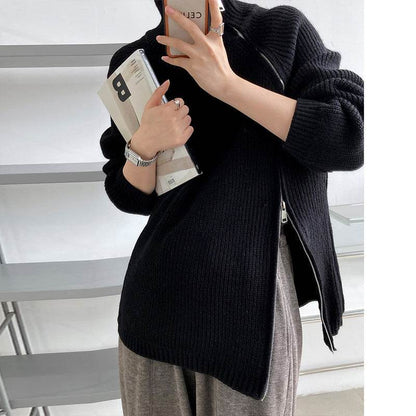 Stylish Plus Size Turtleneck Sweater Coat - Cozy Double-Headed Zipper - Buy Center