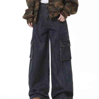American Retro Loose Wide Leg Jeans - Comfortable Mid Waist Fit for All