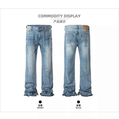 Paris Style Bootleg Pants - Lightning Pattern Wash Split Jeans for Men