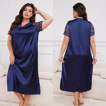 Buycenter Ice Silk Short Sleeve Nightdress - Loose Casual Homewear for Ladies - Buy Center