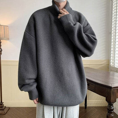 Solid Color Loose Pullover Sweater for Men - Comfy Long Sleeve Style - Buy Center