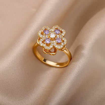 Buy Center Copper Inlaid Zircon Ring - Elegant Open Design for Women - Buy Center