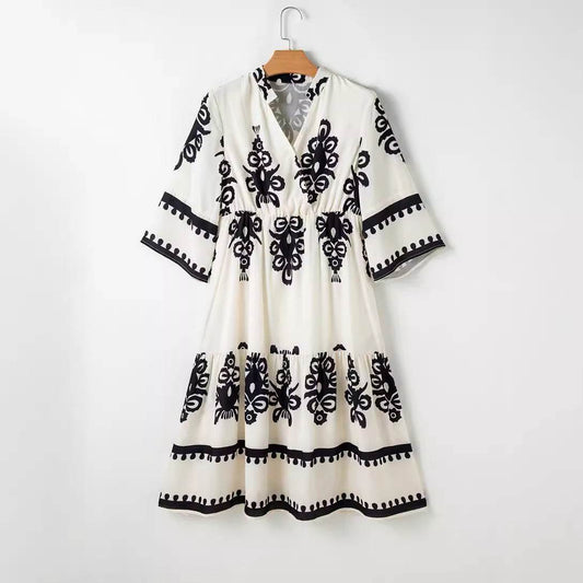 Buycenter Women's Lace-up Dress - Elegant Printed A-Line Skirt - Buy Center