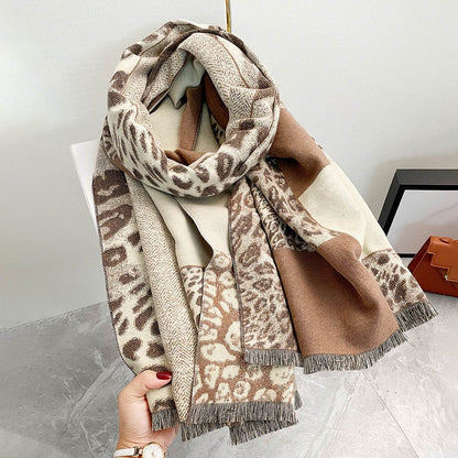 Color-Blocking Leopard Print Scarf - Thick, Warm & Stylish for Winter - Buy Center