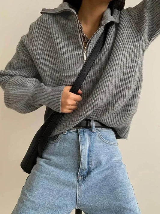 Solid Grey Women’s Turtleneck Sweater - Casual Thick Pullover - Buy Center