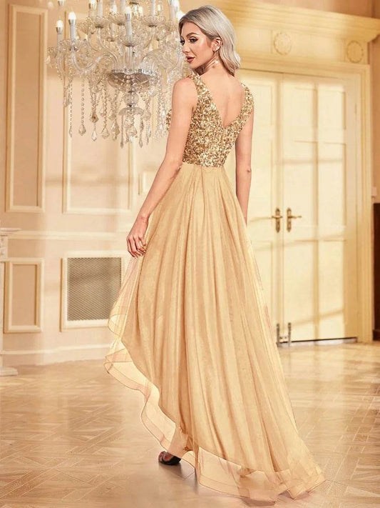 BluePlum Sleeveless Sequin Evening Dress - Formal Floor-Length Gown - Buy Center