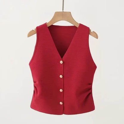 Fictitni Women's Gold Button Front Vest - Chic Spring Summer Style - Buy Center