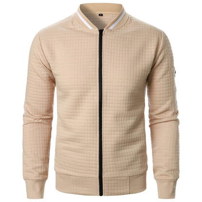 Men's Zipper Stand Collar Hoodie - Casual Plaid Cardigan Coat - Buy Center