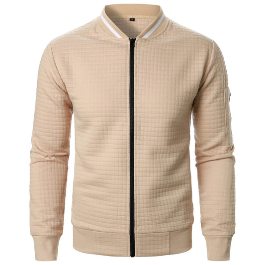Men's Zipper Stand Collar Hoodie - Casual Plaid Cardigan Coat - Buy Center