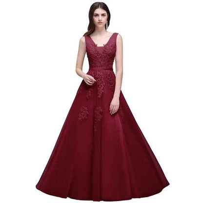 Elegant A-Line V-Neck Tulle Dress - Sleeveless Prom Gown for Women - Buy Center