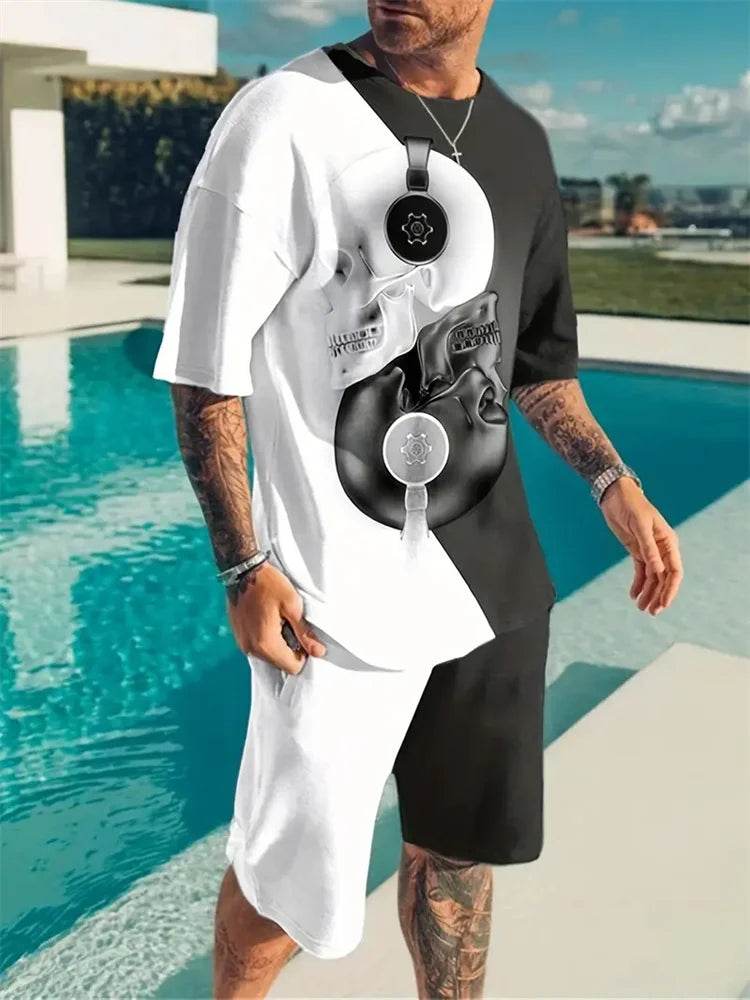 Yeae Plus Size Men's Summer Suit - Short Sleeve, Drawstring Shorts - Buy Center