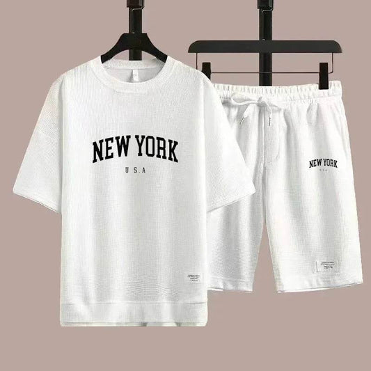 OLOEY Men's 2025 Waffle T-Shirt & Shorts Summer Fashion Suit - Buy Center