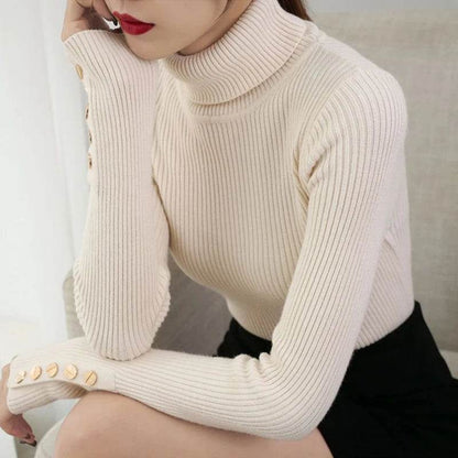 AOSSVIAO Women's Knitted Turtleneck Sweater - Button Long Sleeve - Buy Center