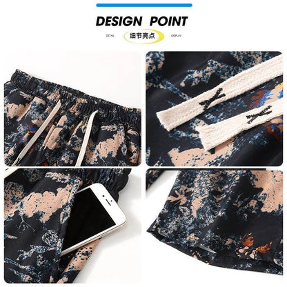 Retro Men's Casual Beach Shorts - Oversized Knee Length with Print Design - Buy Center