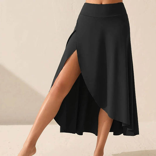 Elegant Irregular Flounce Dress for Women - Ankle-Length Solid Style - Buy Center