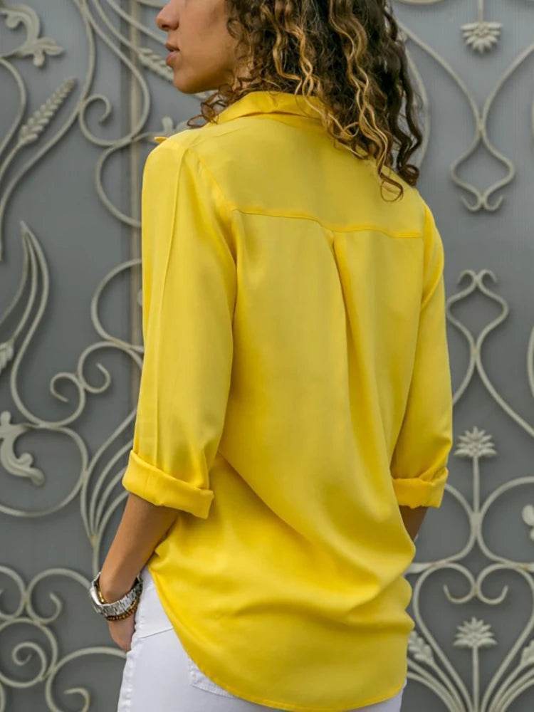 INSTYLISH Women’s Chiffon Blouse - Elegant Long Sleeve V Neck Shirt - Buy Center