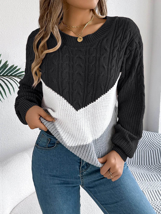 LUSMAY Women's Casual Color Block Pullover Sweater - Autumn/Winter - Buy Center