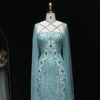 Sharon Said Aqua Lilac Mermaid Evening Dress with Cape Sleeves - Buy Center