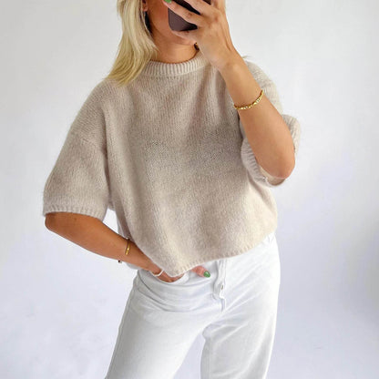 Imcute Women's Casual Knit Crop Top - Short Sleeve O-Neck Style - Buy Center
